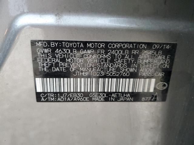 JTHBF1D23F5052760 - 2015 LEXUS IS 250 SILVER photo 12