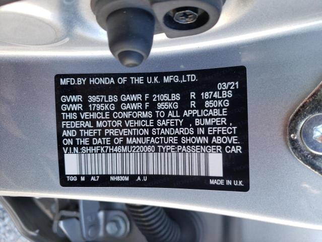 SHHFK7H46MU220060 - 2021 HONDA CIVIC SPORT SILVER photo 13