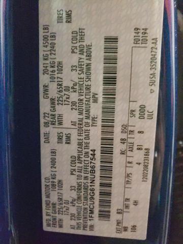 1FMCU9G61NUB67544 - 2022 FORD ESCAPE SE BLUE photo 13