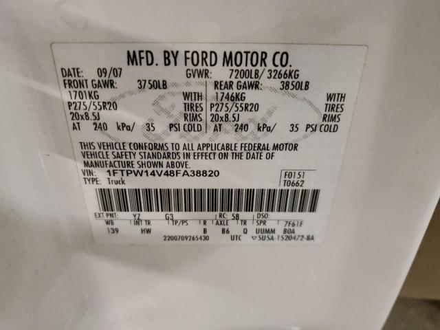 1FTPW14V48FA38820 - 2008 FORD F150 SUPERCREW WHITE photo 12