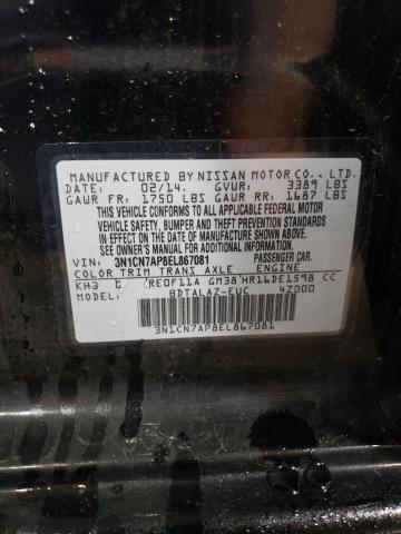 3N1CN7AP8EL867081 - 2014 NISSAN VERSA S BLACK photo 13