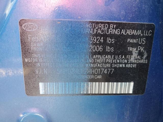 5NPD84LF2HH017477 - 2017 HYUNDAI ELANTRA SE BLUE photo 12