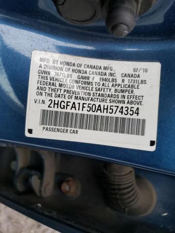 2HGFA1F50AH574354 - 2010 HONDA CIVIC LX BLUE photo 12