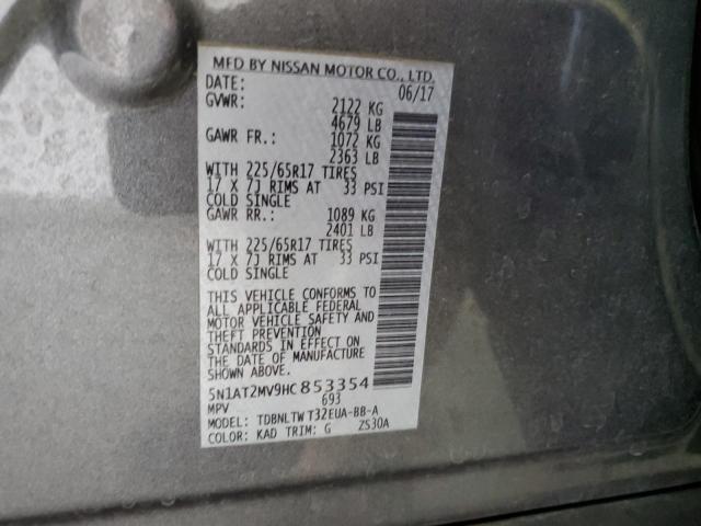 5N1AT2MV9HC853354 - 2017 NISSAN ROGUE SV GRAY photo 12