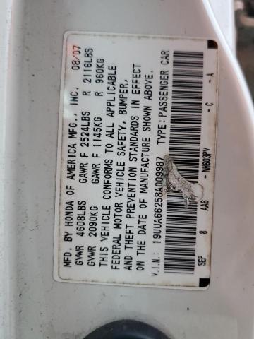 19UUA66258A009987 - 2008 ACURA TL WHITE photo 12