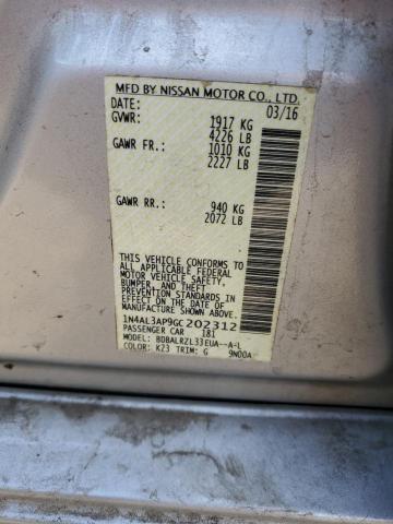 1N4AL3AP9GC202312 - 2016 NISSAN ALTIMA 2.5 SILVER photo 12