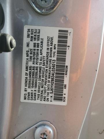 5J6YH28634L034013 - 2004 HONDA ELEMENT EX SILVER photo 12