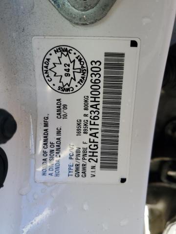 2HGFA1F63AH006303 - 2010 HONDA CIVIC LX-S 白色 照片 12