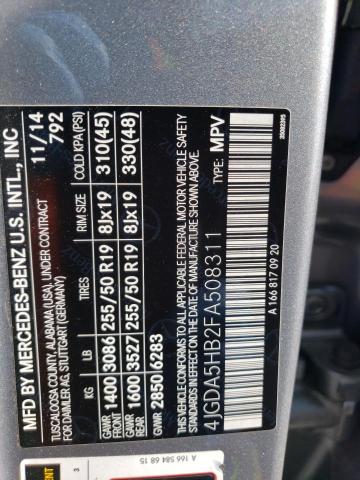 4JGDA5HB2FA508311 - 2015 MERCEDES-BENZ ML 350 4MATIC SILVER photo 13