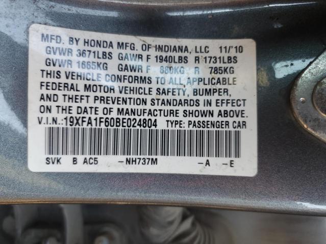 19XFA1F60BE024804 - 2011 HONDA CIVIC LX-S Grau Foto 12