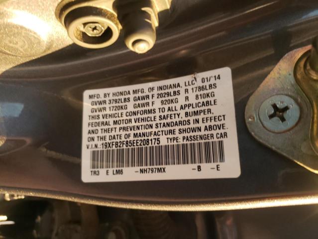 19XFB2F85EE208175 - 2014 HONDA CIVIC EX GRAY photo 12