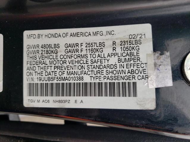 19UUB5F55MA010388 - 2021 ACURA TLX TECH A BLACK photo 12