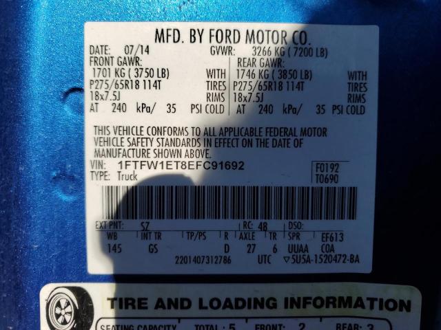 1FTFW1ET8EFC91692 - 2014 FORD F150 SUPERCREW BLUE photo 12