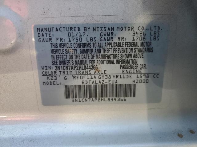 3N1CN7AP2HL844366 - 2017 NISSAN VERSA S SILVER photo 14