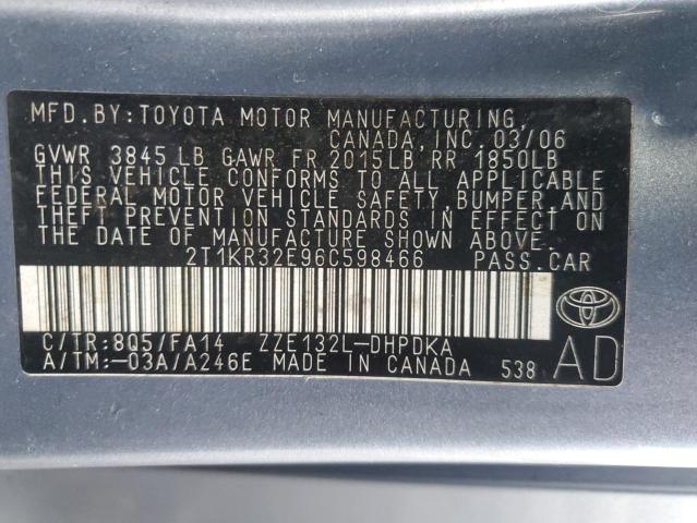 2T1KR32E96C598466 - 2006 TOYOTA COROLLA MA XR BLUE photo 12