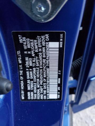 SHHFK7H91HU229587 - 2017 HONDA CIVIC SPORT TOURING BLUE photo 12