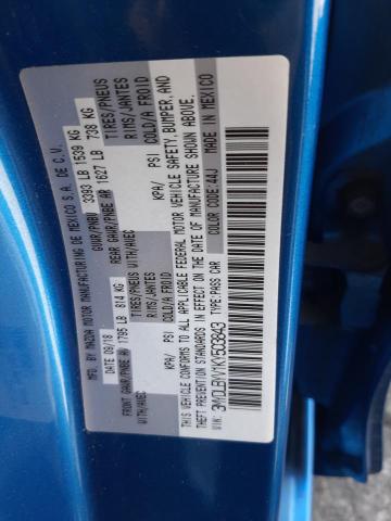 3MYDLBYV1KY503843 - 2019 TOYOTA YARIS L BLUE photo 12