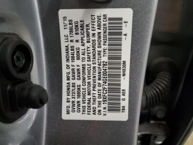 19XFC2F74GE004782 - 2016 HONDA CIVIC EX SILVER photo 12