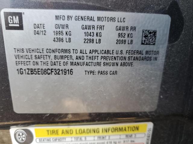 1G1ZB5E08CF321916 - 2012 CHEVROLET MALIBU LS 灰色 照片 12