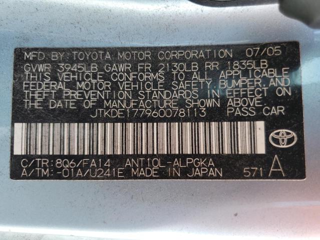JTKDE177960078113 - 2006 TOYOTA SCION TC ტურკოუსი ფოტო 12