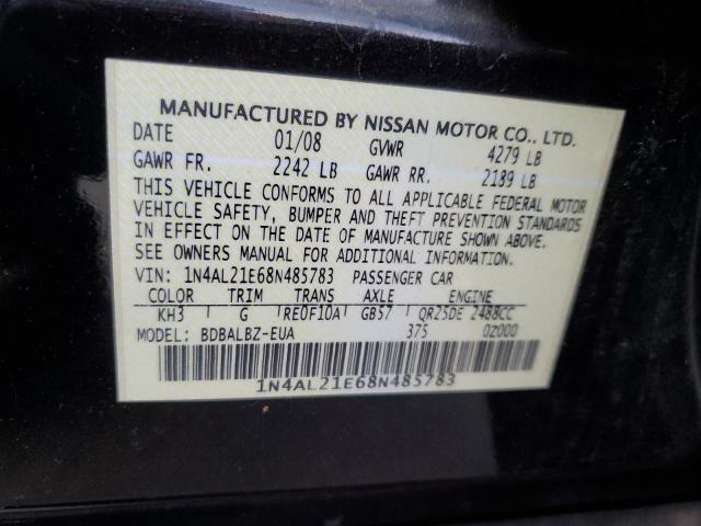 1N4AL21E68N485783 - 2008 NISSAN ALTIMA 2.5 BLACK photo 12