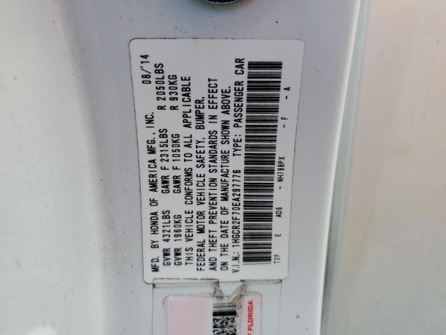 1HGCR2F70EA297776 - 2014 HONDA ACCORD EX WHITE photo 12