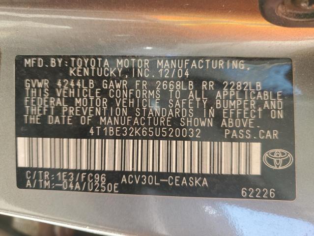 4T1BE32K65U520032 - 2005 TOYOTA CAMRY LE CHARCOAL photo 12