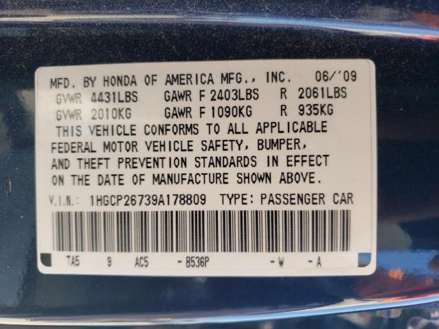 1HGCP26739A178809 - 2009 HONDA ACCORD EX BLUE photo 12