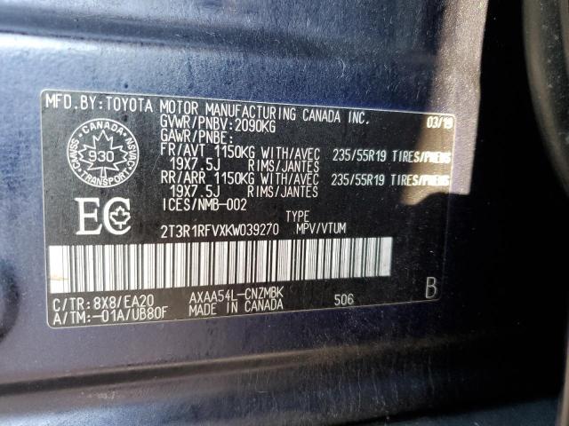 2T3R1RFVXKW039270 - 2019 TOYOTA RAV4 XLE BLUE photo 14