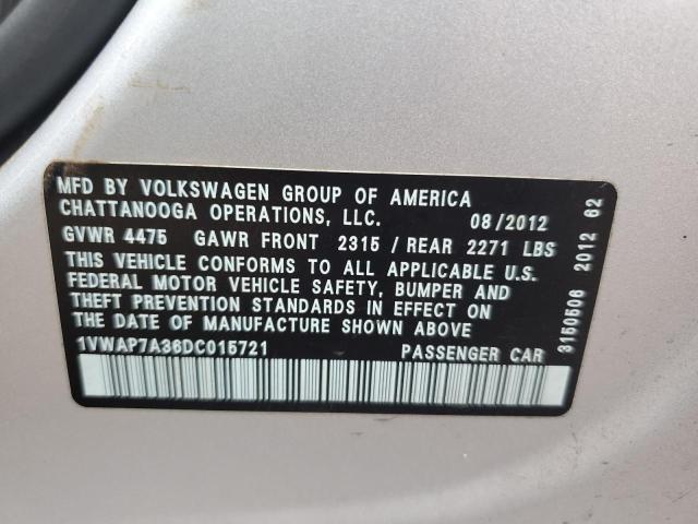 1VWAP7A36DC015721 - 2013 VOLKSWAGEN PASSAT S SILVER photo 12