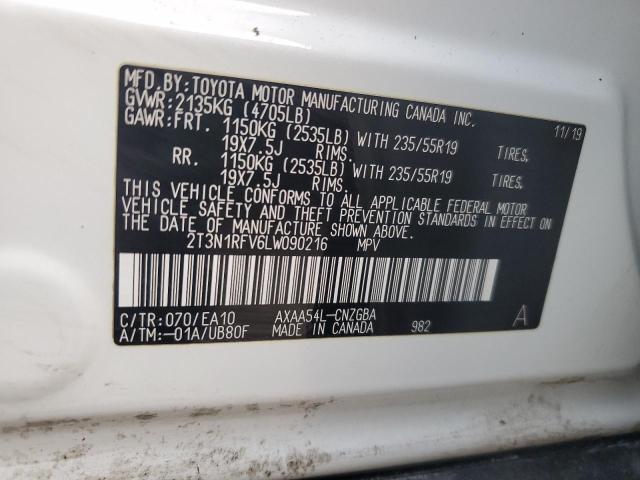 2T3N1RFV6LW090216 - 2020 TOYOTA RAV4 LIMITED WHITE photo 14