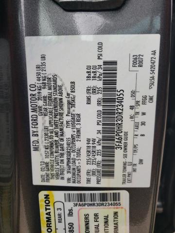 3FA6P0HR3DR234055 - 2013 FORD FUSION SE GRAY photo 12