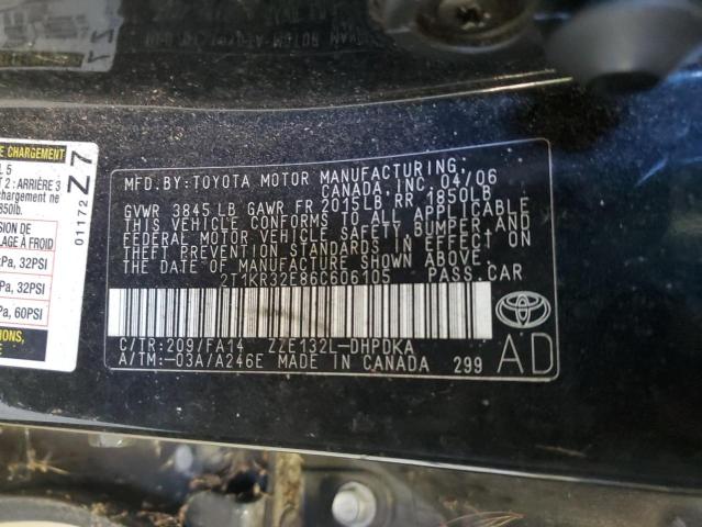 2T1KR32E86C606105 - 2006 TOYOTA COROLLA MA XR BLACK photo 12
