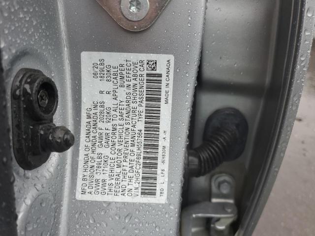 2HGFC2F69LH557564 - 2020 HONDA CIVIC LX SILVER photo 12