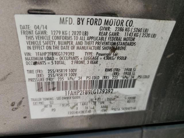 1FAHP2F89EG179392 - 2014 FORD TAURUS LIMITED GRAY photo 12