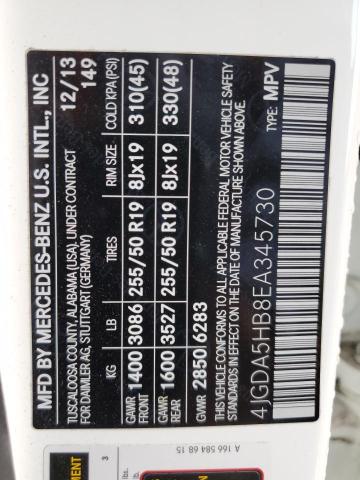 4JGDA5HB8EA345730 - 2014 MERCEDES-BENZ ML 350 4MATIC WHITE photo 13