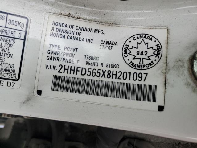 2HHFD565X8H201097 - 2008 ACURA CSX WHITE photo 13