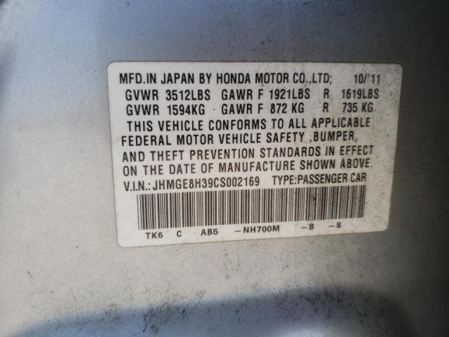 JHMGE8H39CS002169 - 2012 HONDA FIT SILVER photo 12