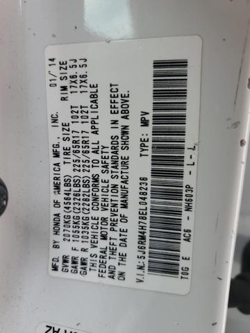 5J6RM4H78EL048236 - 2014 HONDA CR-V EXL WHITE photo 13