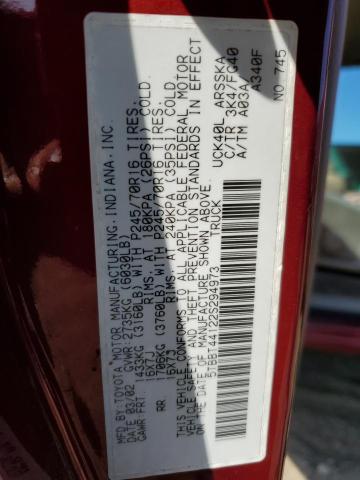5TBBT44122S294973 - 2002 TOYOTA TUNDRA ACCESS CAB ბურგუნდია ფოტო 12