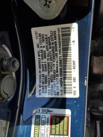 1HGFA16568L035671 - 2008 HONDA CIVIC LX BLUE photo 12