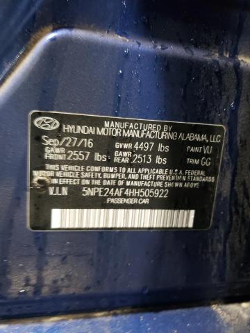 5NPE24AF4HH505922 - 2017 HYUNDAI SONATA SE BLUE photo 12