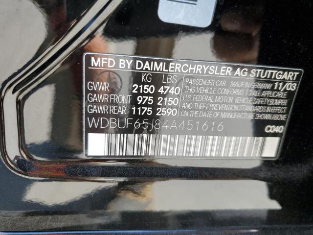 WDBUF65J84A451616 - 2004 MERCEDES-BENZ E 320 BLACK photo 12