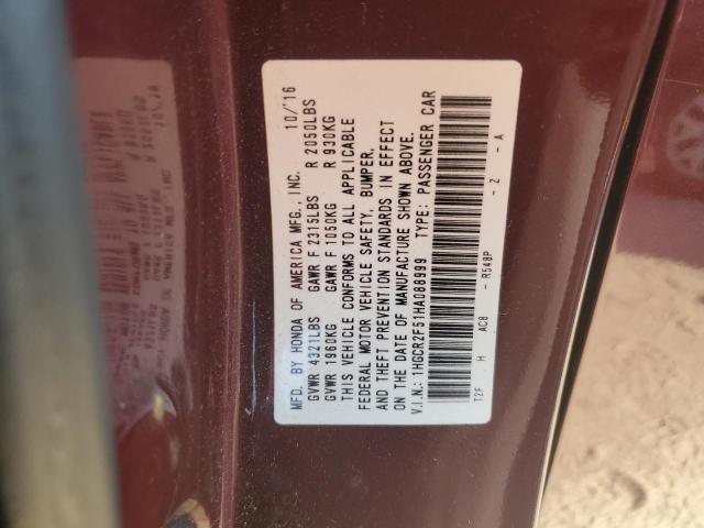 1HGCR2F51HA088999 - 2017 HONDA ACCORD SPORT MAROON photo 12