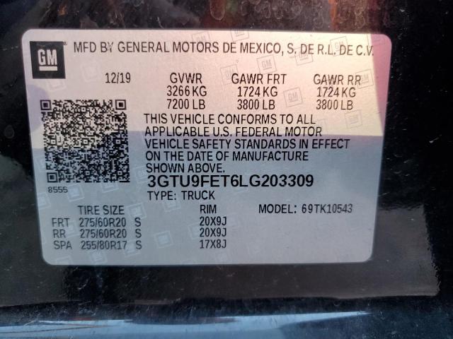 3GTU9FET6LG203309 - 2020 GMC SIERRA K1500 DENALI BLACK photo 12