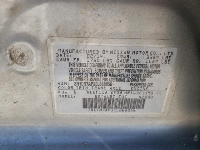 3N1CN7AP3EL868056 - 2014 NISSAN VERSA S GRAY photo 13