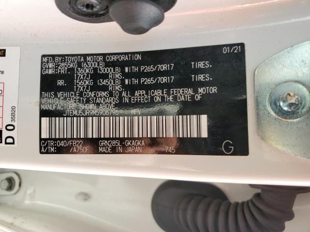 JTEMU5JR9M5906796 - 2021 TOYOTA 4RUNNER SR5/SR5 PREMIUM თეთრი ფოტო 13