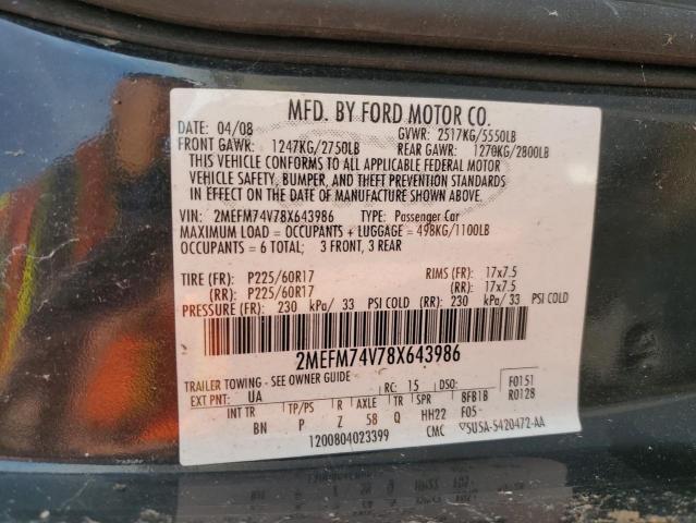 2MEFM74V78X643986 - 2008 MERCURY GRAND MARQ GS BLACK photo 12