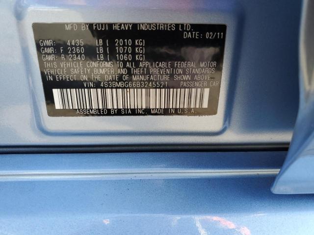 4S3BMBG66B3245521 - 2011 SUBARU LEGACY 2.5I PREMIUM BLUE photo 12