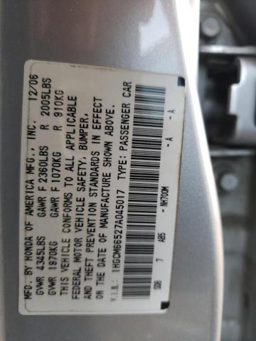 1HGCM66527A045017 - 2007 HONDA ACCORD EX SILVER photo 12